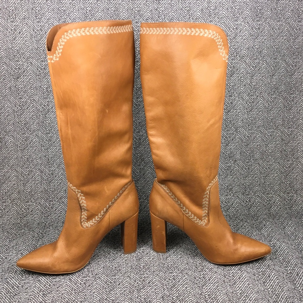 Anthropologie Tan Leather Tall Block Heel Boots Made Spain Sz 41 (10/10.5 US) - Picture 3 of 10